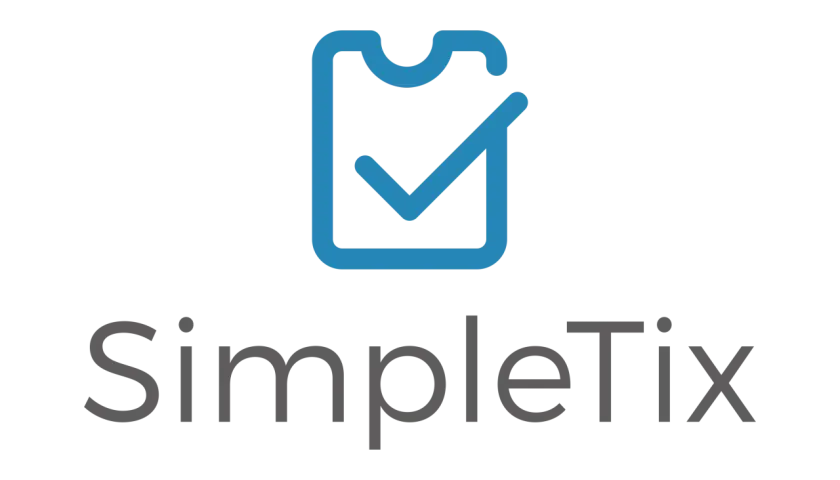SimpleTix logo: a blue checkmark inside a square outline, with the text "SimpleTix" below.