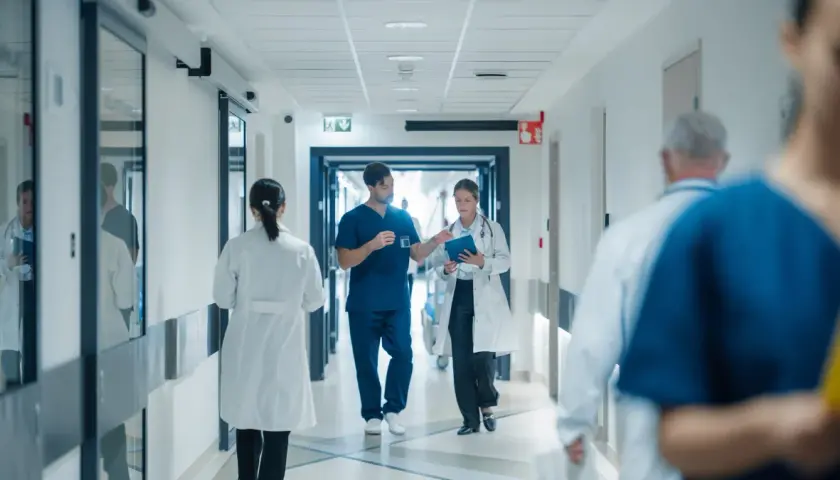 Doctors walk down a hospital hallway. The question of whether hospital board members get paid is a complex one, often debated.