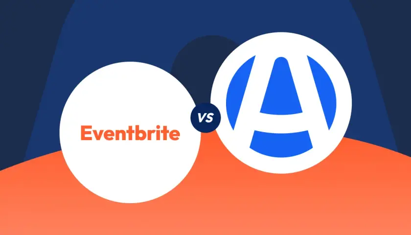 Eventbrite vs. a free Eventbrite alternative. Two circles with logos, one for Eventbrite, the other for an unknown platform.