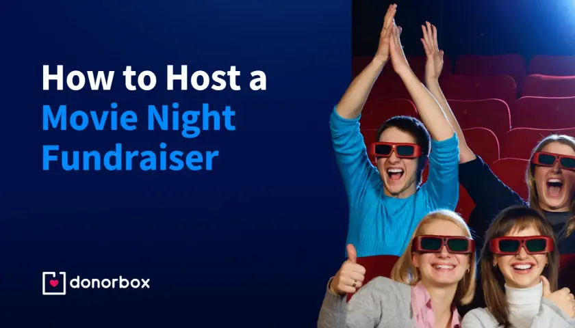 Excited people in 3D glasses cheer at a movie night fundraiser. Learn how to host your own!