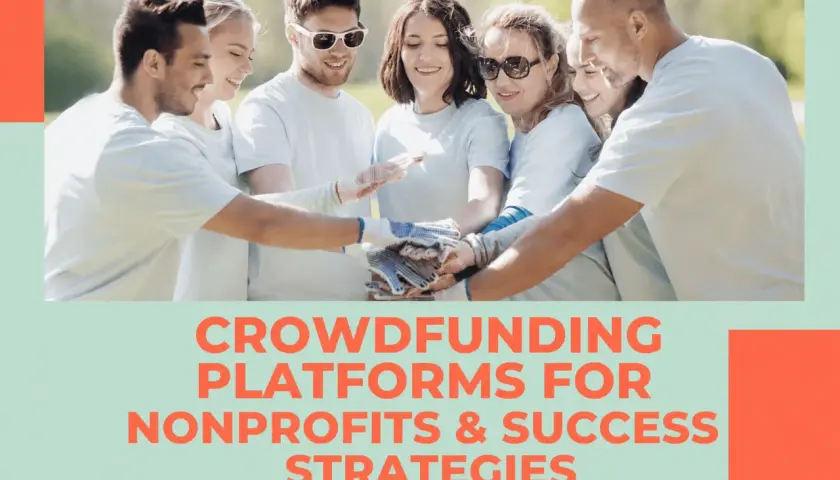 A diverse group of volunteers with hands clasped in the center, ready to tackle challenges. Comparing gofundme vs spotfund for nonprofit success.