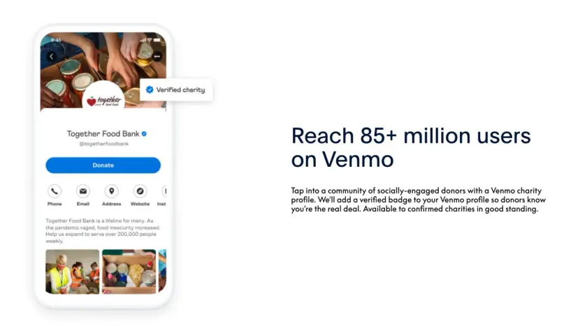 Together Food Bank's verified charity profile on Venmo, ready to receive donations from millions.