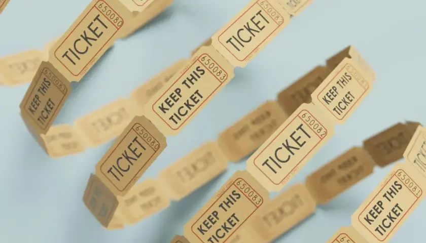 A chain of vintage tickets, each reading "TICKET" and "KEEP THIS TICKET," suggests a fun way to have a raffle without calling it a raffle.