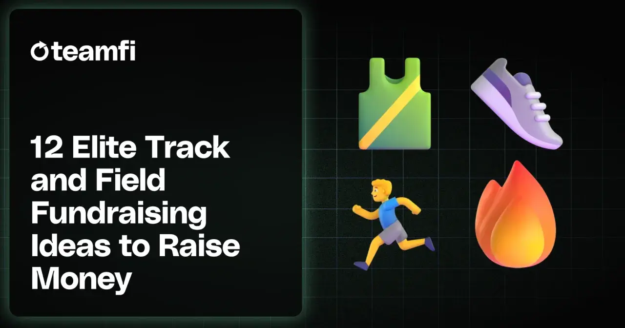 12 Elite Track and Field Fundraising Ideas to Raise Money. Icons include a running singlet, a running shoe, a runner, and a flame.