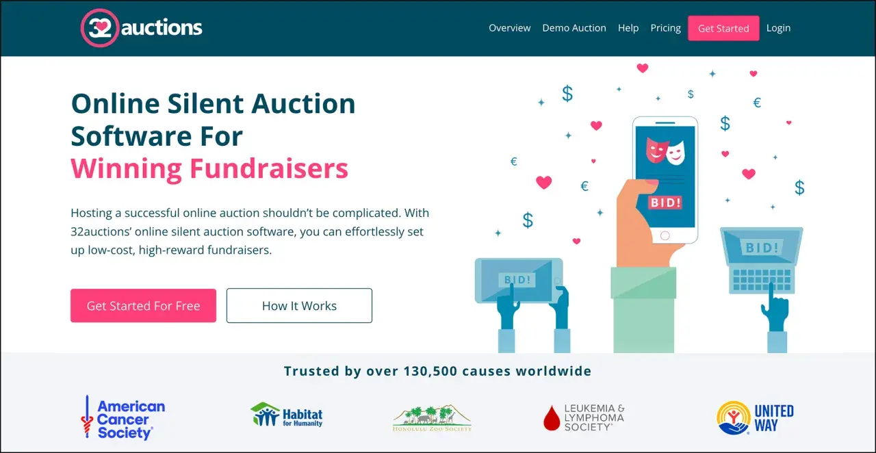 32auctions' virtual auction platform simplifies fundraising with online silent auction software. Bid on your phone or laptop!