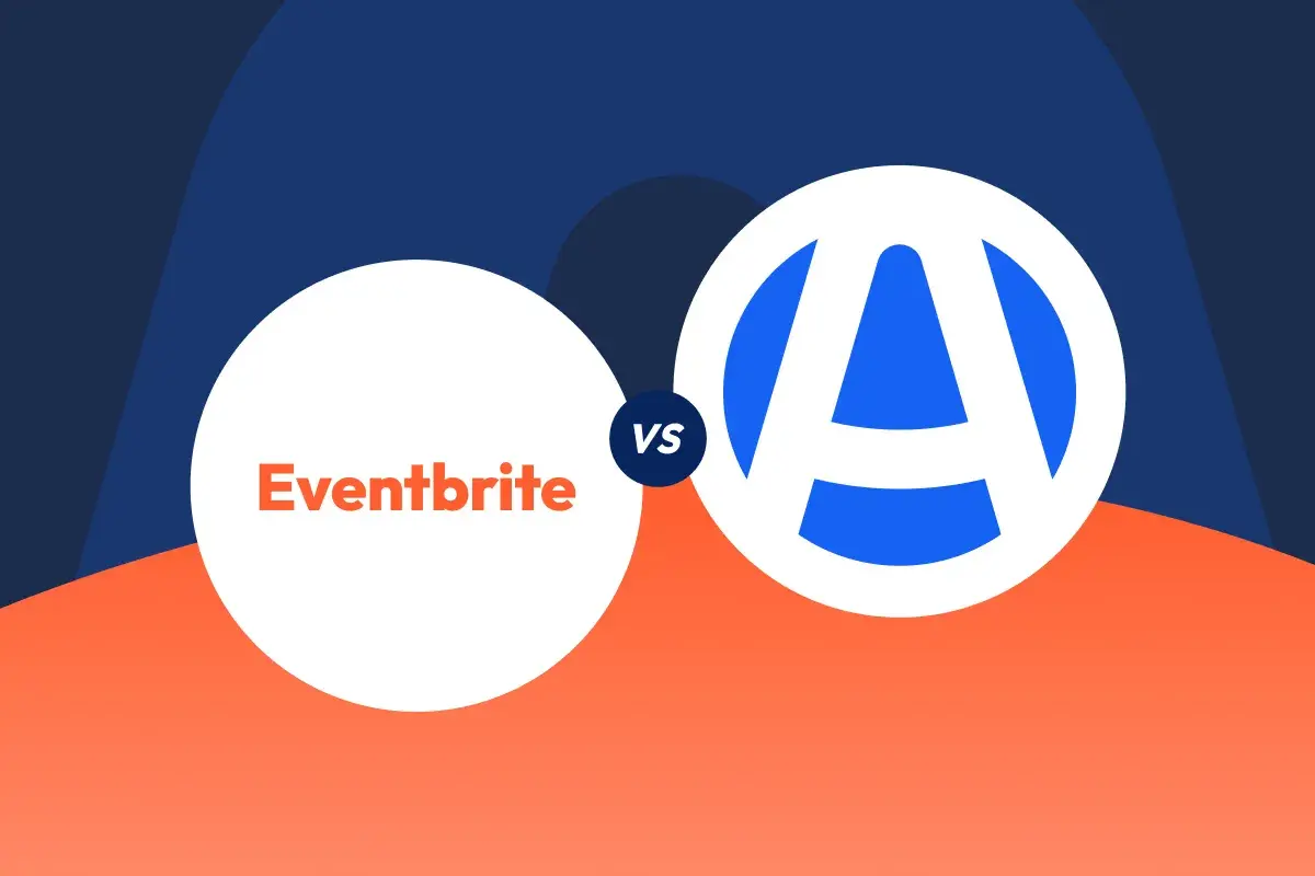 Eventbrite vs. a free Eventbrite alternative. Two circles with logos, one for Eventbrite, the other for an unknown platform.
