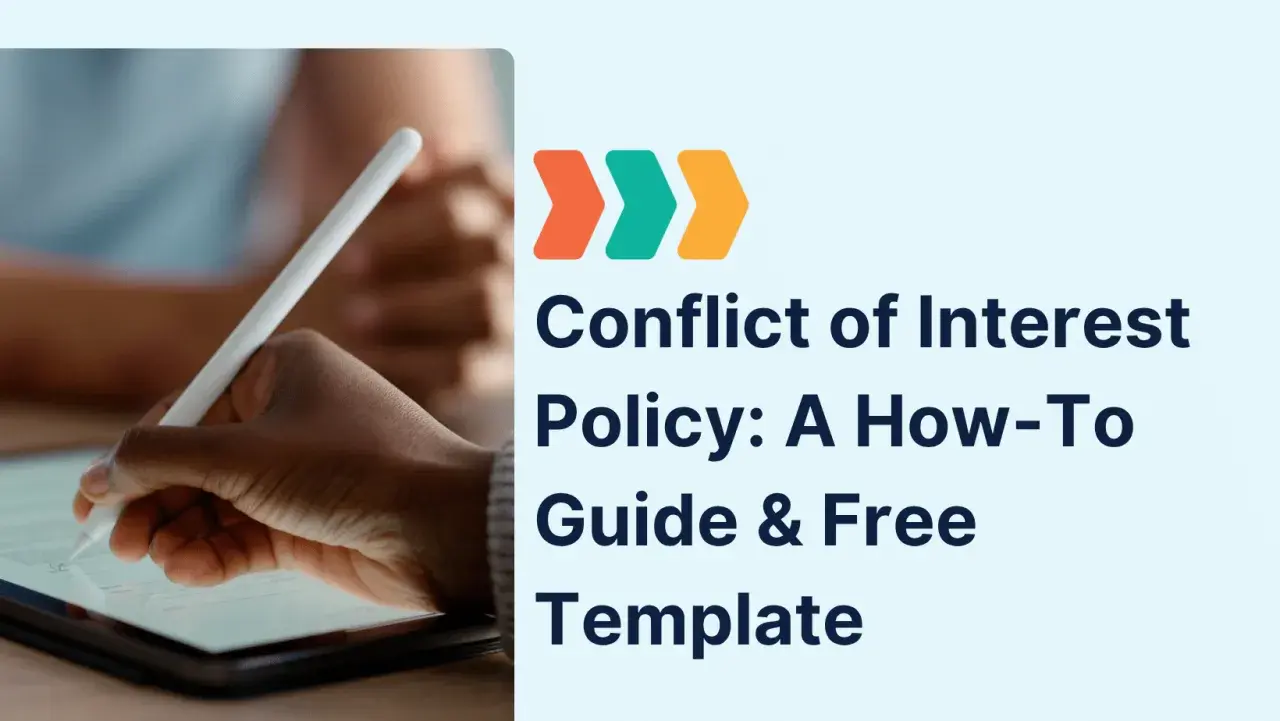 A hand signs a document on a tablet, illustrating conflict of interest policy examples.