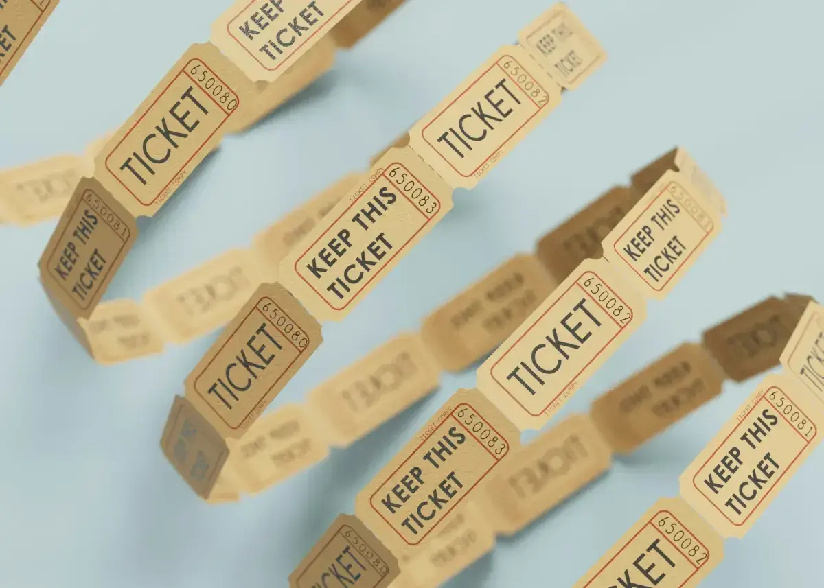 A chain of vintage tickets, each reading "TICKET" and "KEEP THIS TICKET," suggests a fun way to have a raffle without calling it a raffle.