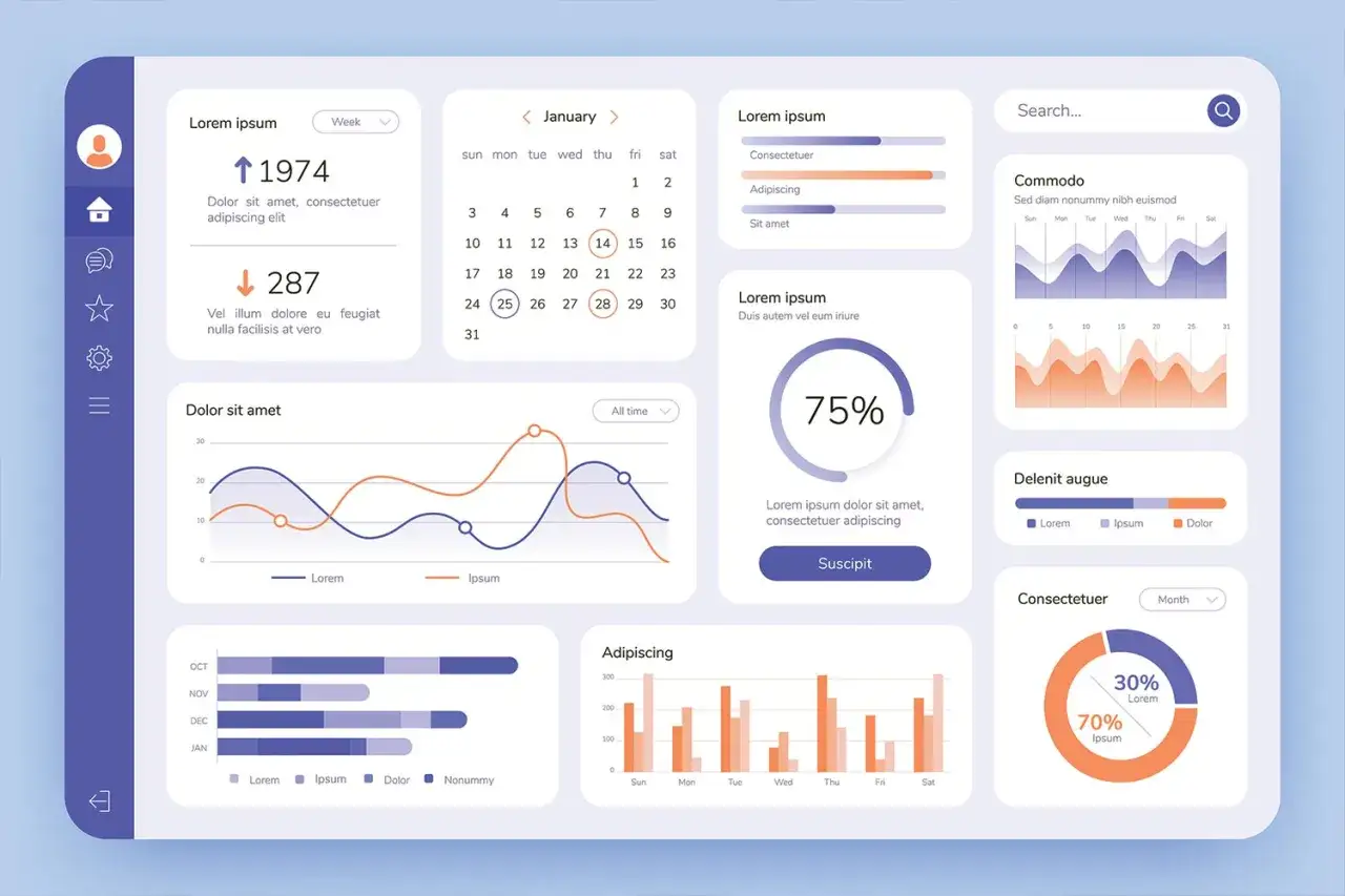 A secure board portal dashboard displays key metrics, charts, and a calendar for efficient data management.