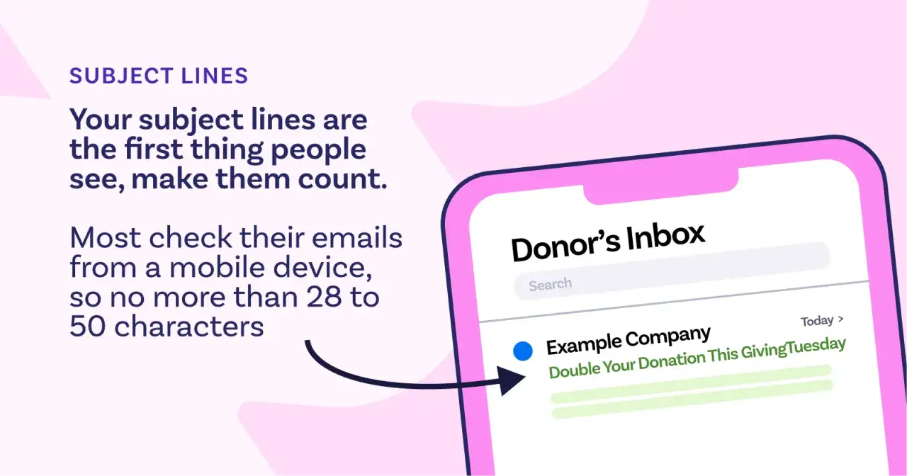 Crafting effective subject lines for Giving Tuesday is key. Keep them concise, 28-50 characters, for mobile viewing.