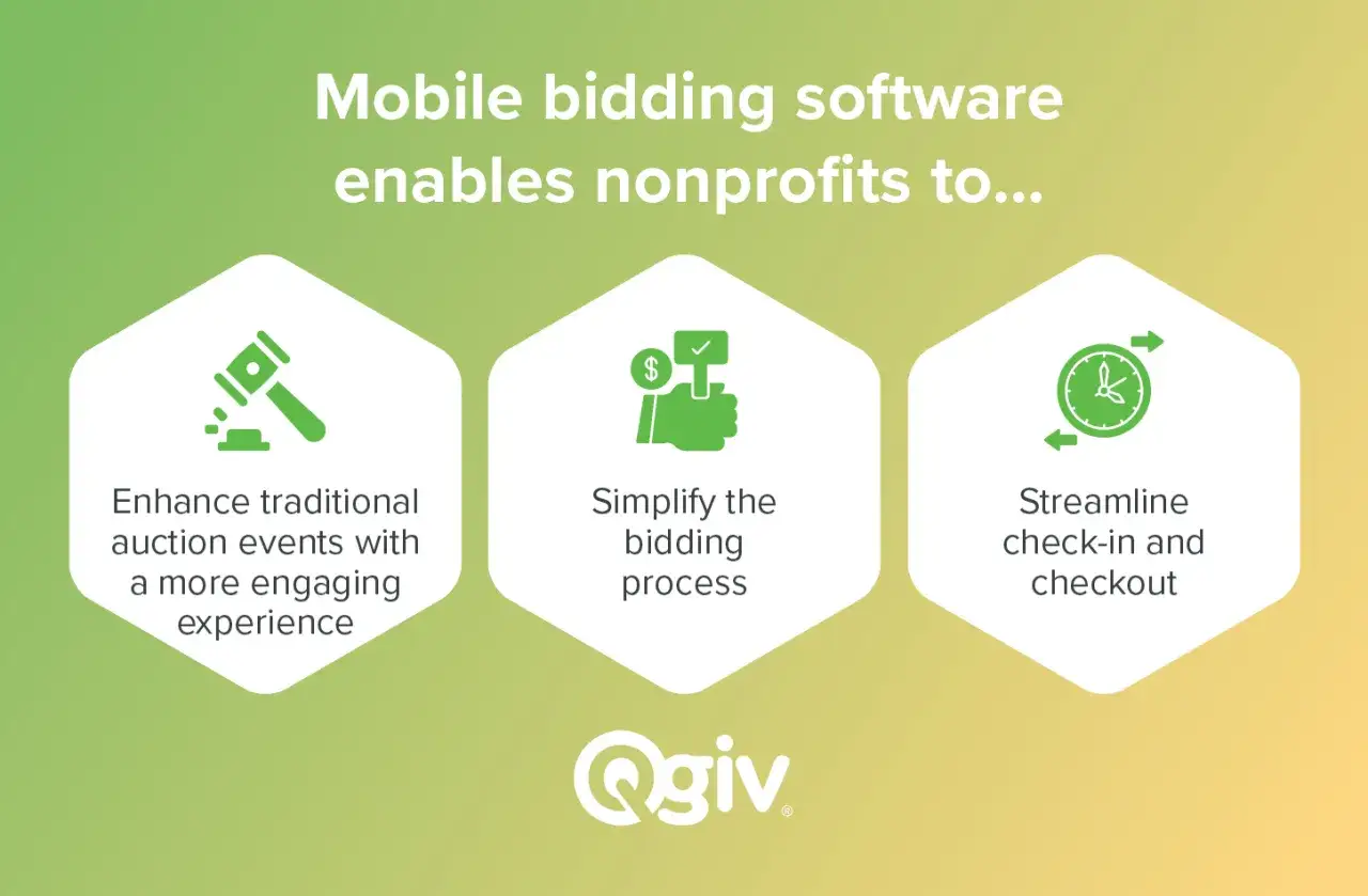 Mobile bidding software enhances traditional auction events, simplifies the bidding process, and streamlines check-in/checkout for nonprofits.