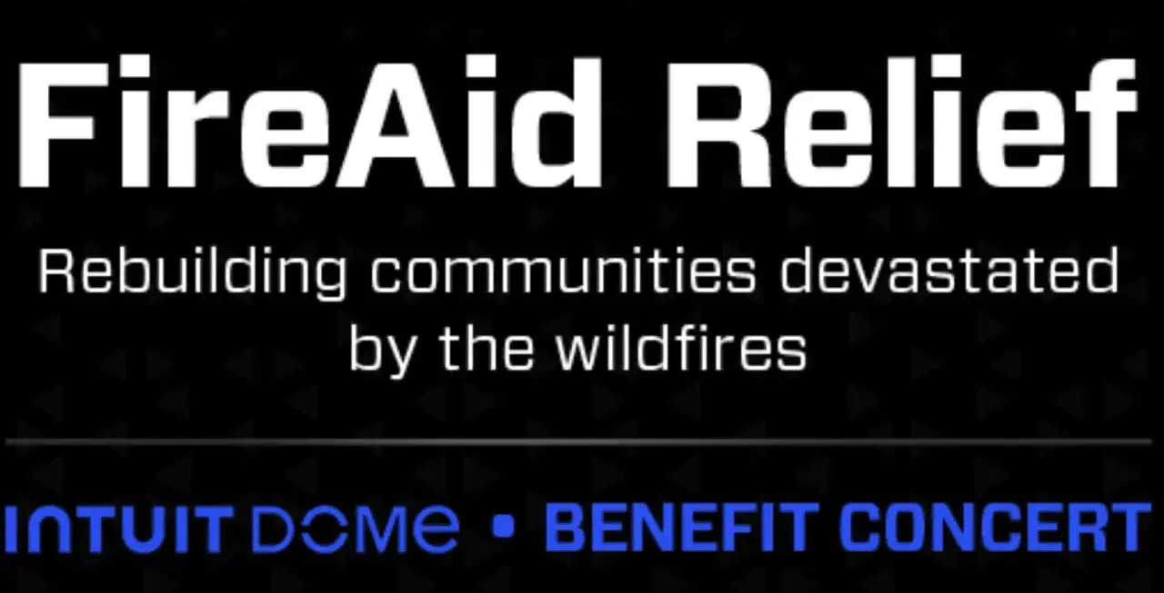 FireAid Relief: Rebuilding communities devastated by wildfires. This benefit concert is a great example of disaster relief fundraising ideas.